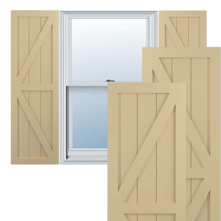 True Fit PVC Two Equal Panel Farmhouse Fixed Mount Shutters W/ Z-Bar, Natural Twine , 18W X 36H